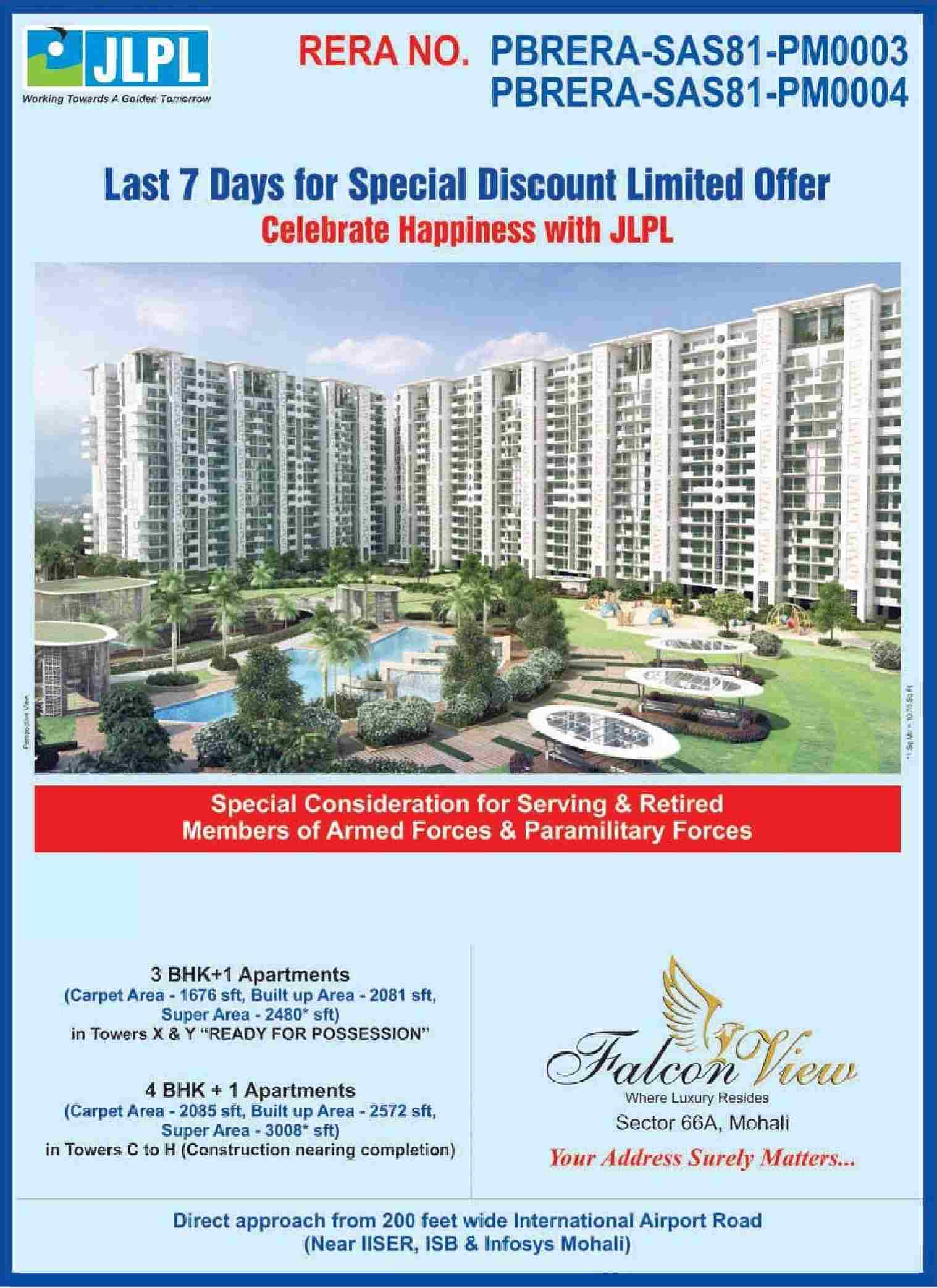 Celebrate happiness by residing at JLPL Falcon View in Mohali Update